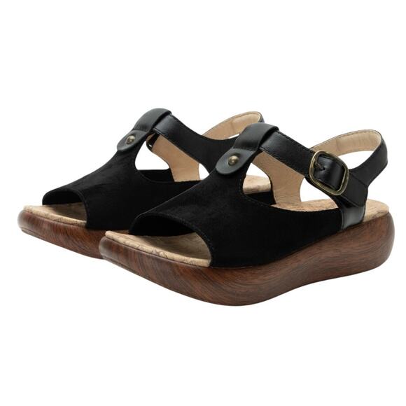 Algeria Womens Betsie Stretch Sandals EU 42 US 11.5-12 Black Leather NWOB - Picture 1 of 13